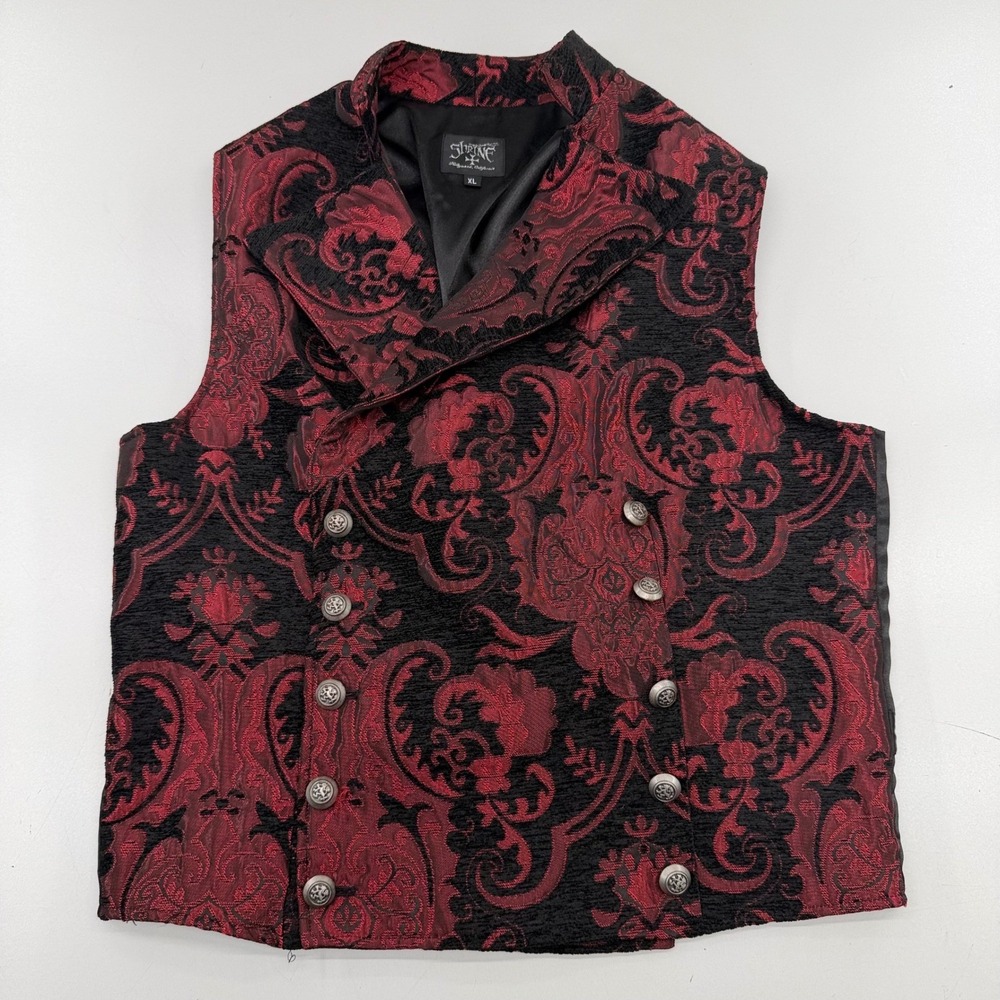 Shrine Hollywood Gothic Victorian Red Black Damask Tapestry Vest Mens XL